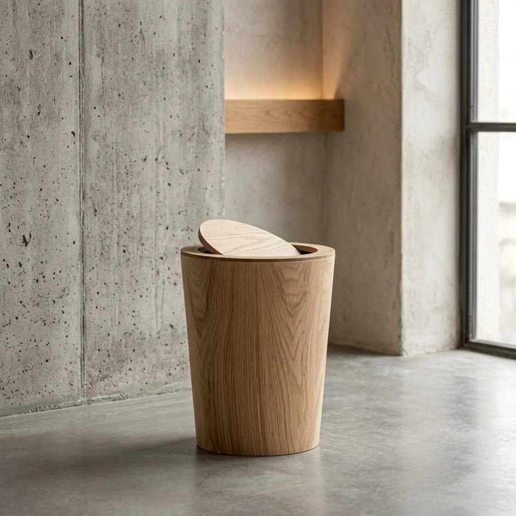 Alder Wood-Grain Rotating Waste Bin