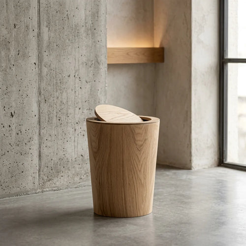 Alder Wood-Grain Rotating Waste Bin