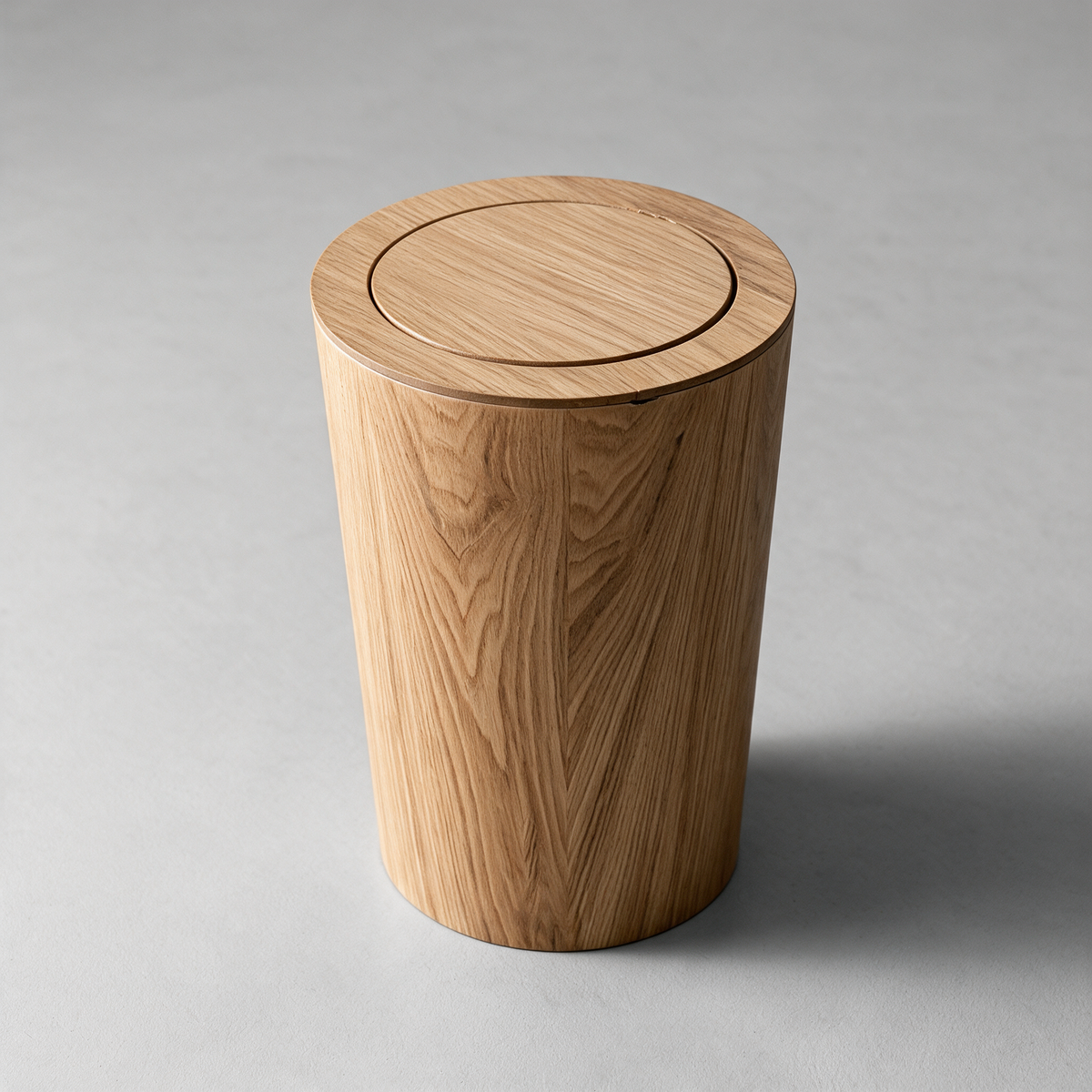 Alder wood-grain rotating waste bin, alternate angle