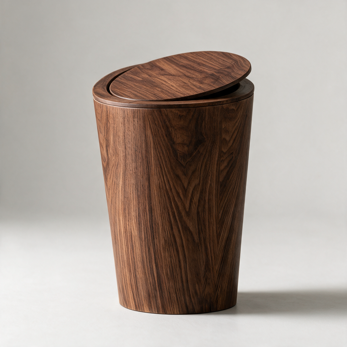 Alder Wood-Grain Rotating Waste Bin — Walnut Wood