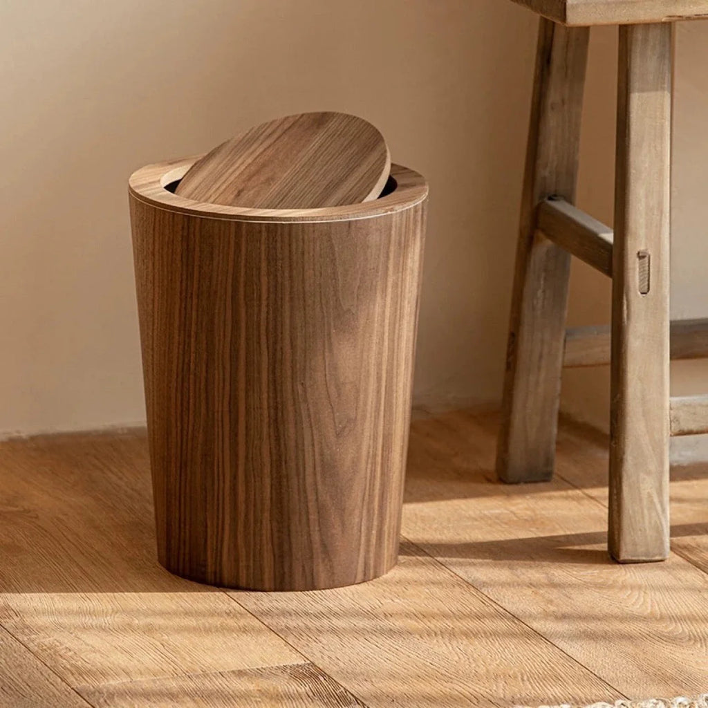 Alder Wood-Grain Rotating Waste Bin
