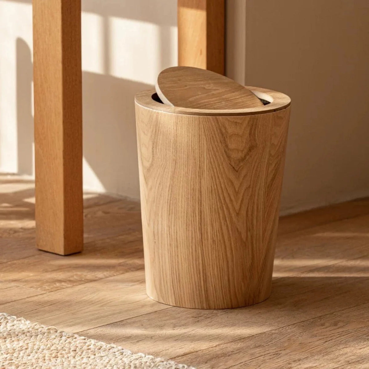 Alder Wood-Grain Rotating Waste Bin