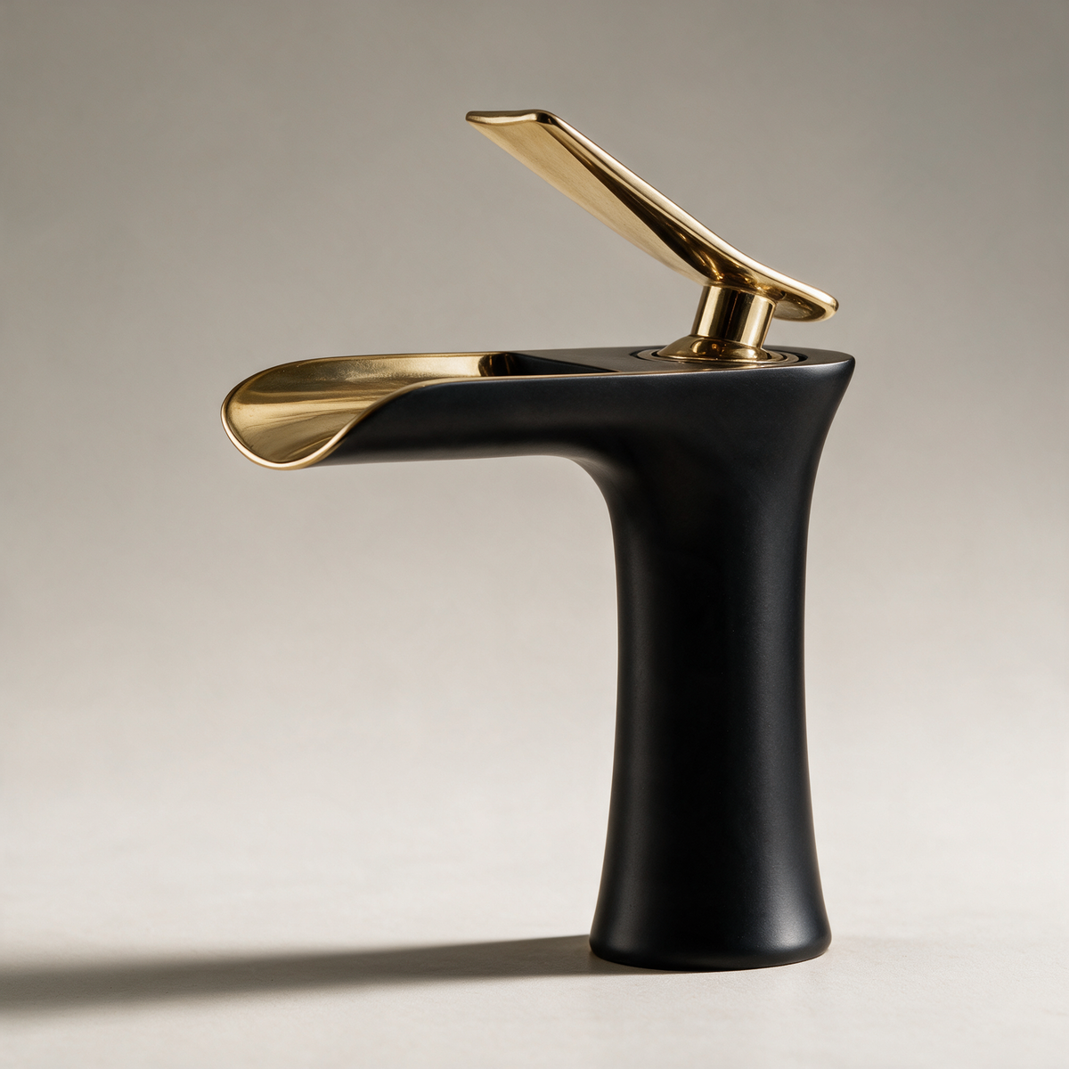 Bourne Waterfall Basin Mixer with Flared Spout — Black & Gold