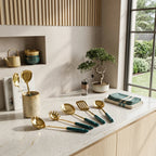 Corran Gold Kitchen Utensil Set with Teal Handles