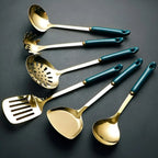 Corran Gold Kitchen Utensil Set with Teal Handles