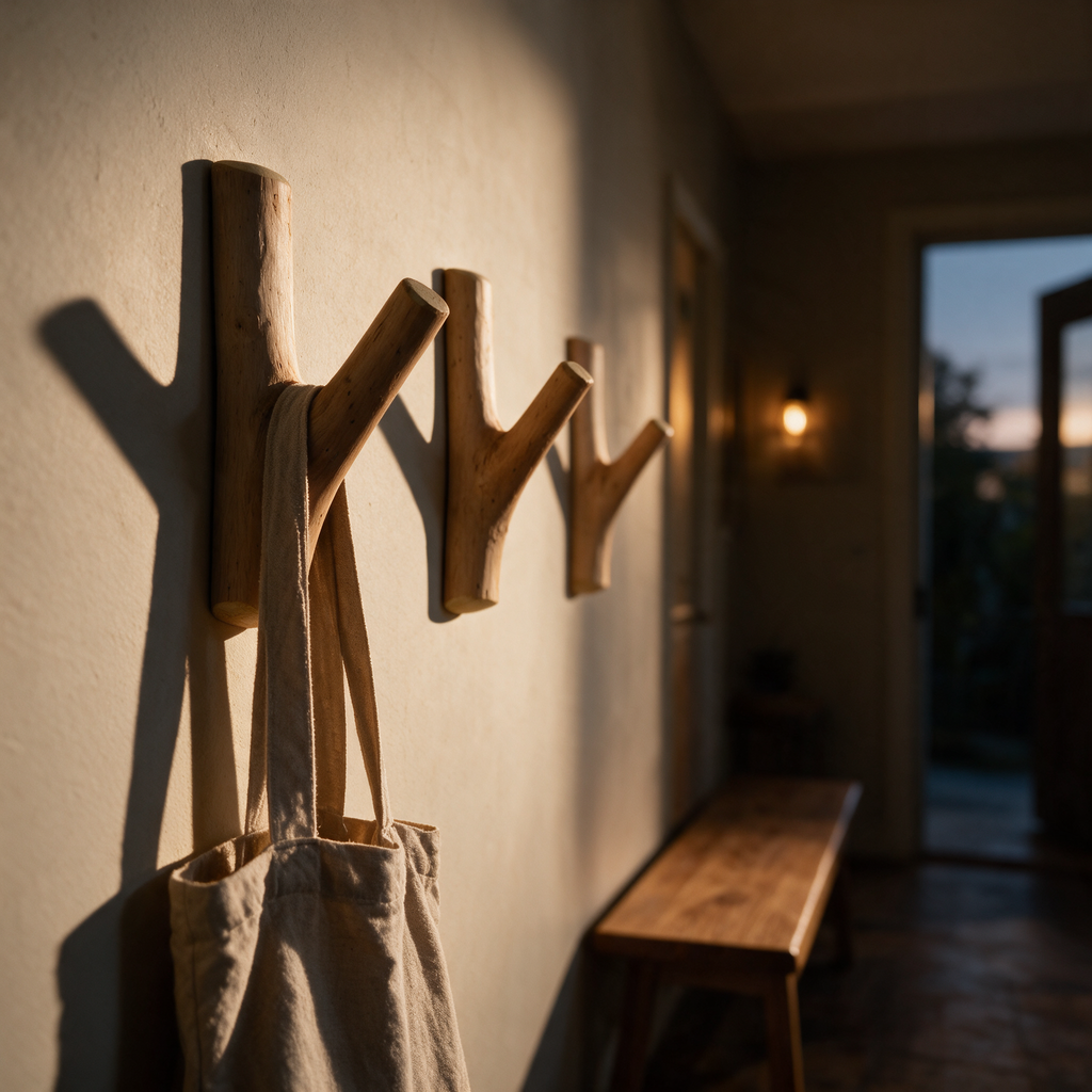 Side view along the wall showing how far each timber fork projects from the plaster.