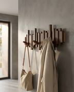 Fernwood wood wall coat rack, lifestyle shot in bright entryway