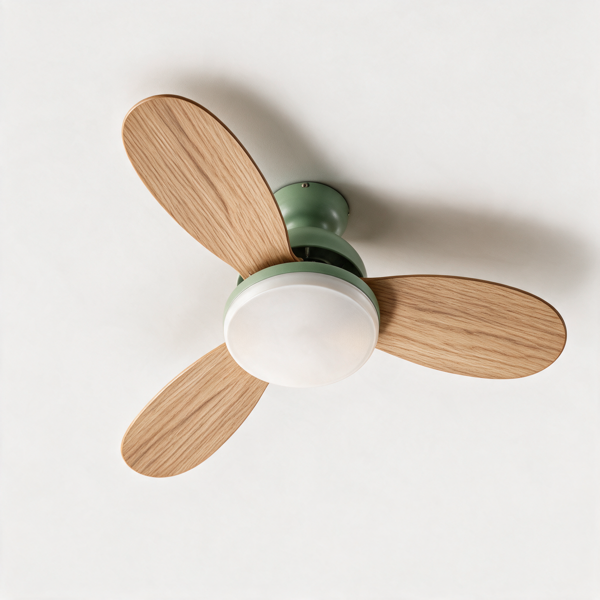 Lomond Flush Mount Ceiling Fan with Light — Green & Wood Grain