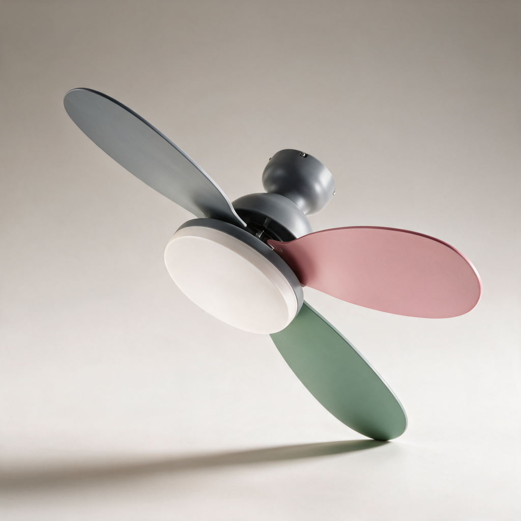 Lomond Flush Mount Ceiling Fan with Light — Grey & Colourful