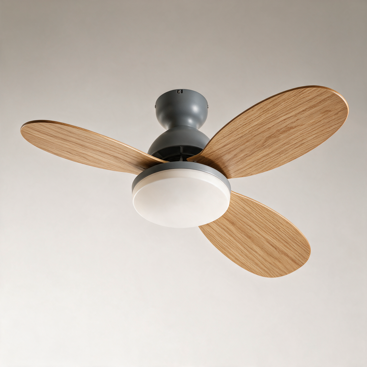 Lomond Flush Mount Ceiling Fan with Light — Grey & Wood Grain