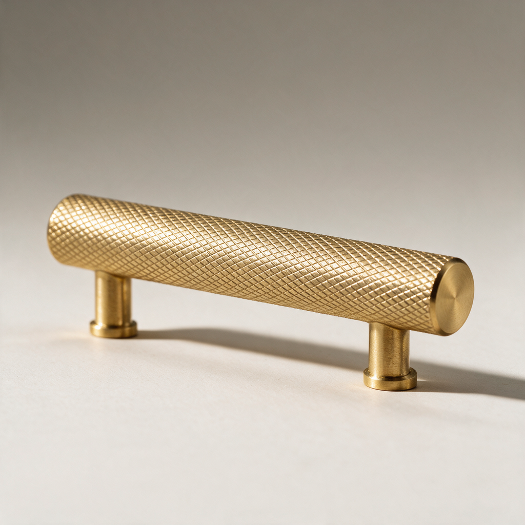 Lyme Knurled Solid Brass Cabinet Handle — Brass