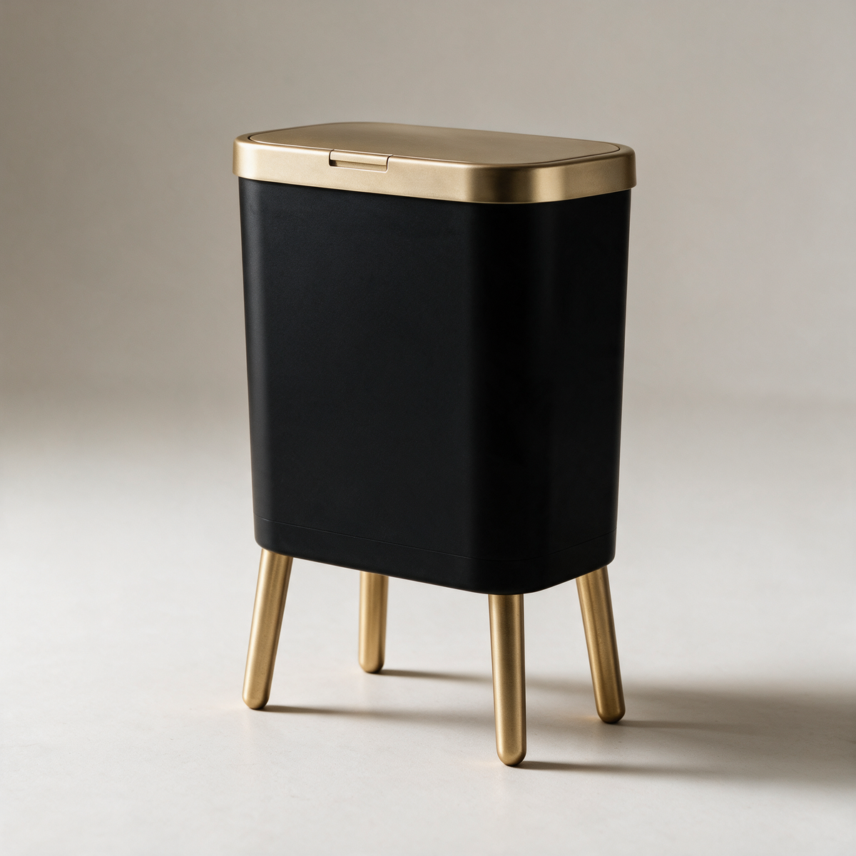Ness Push-Top Bin on Brass Legs — Black