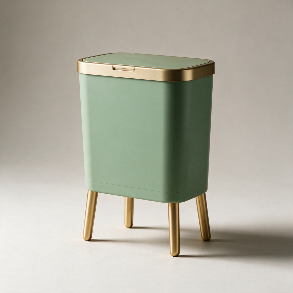 Ness Push-Top Bin on Brass Legs — Green