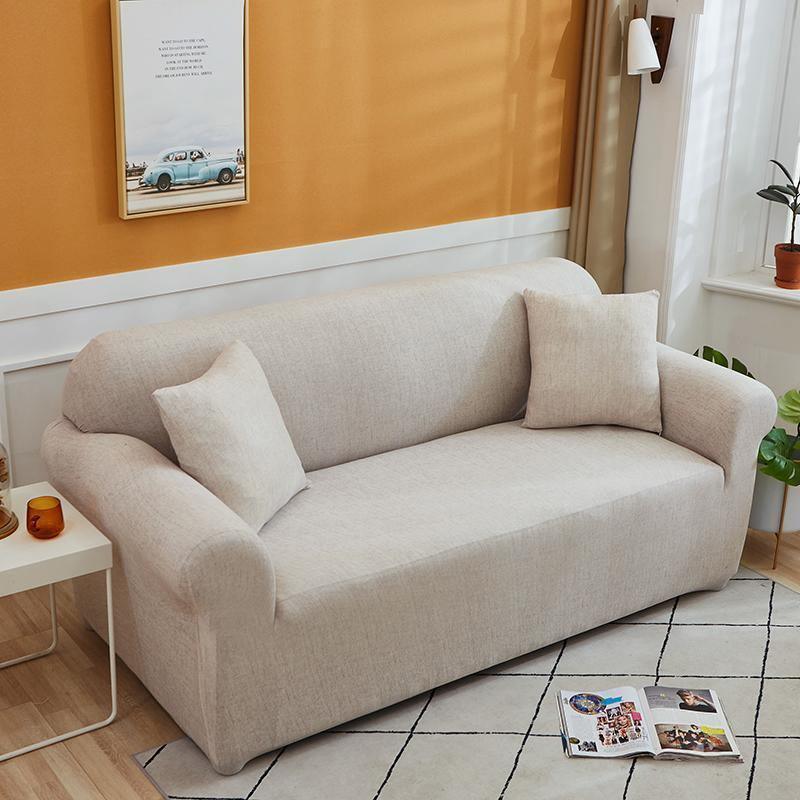 Nook Cream Stretch Sofa Cover with Cross-Hatch Weave