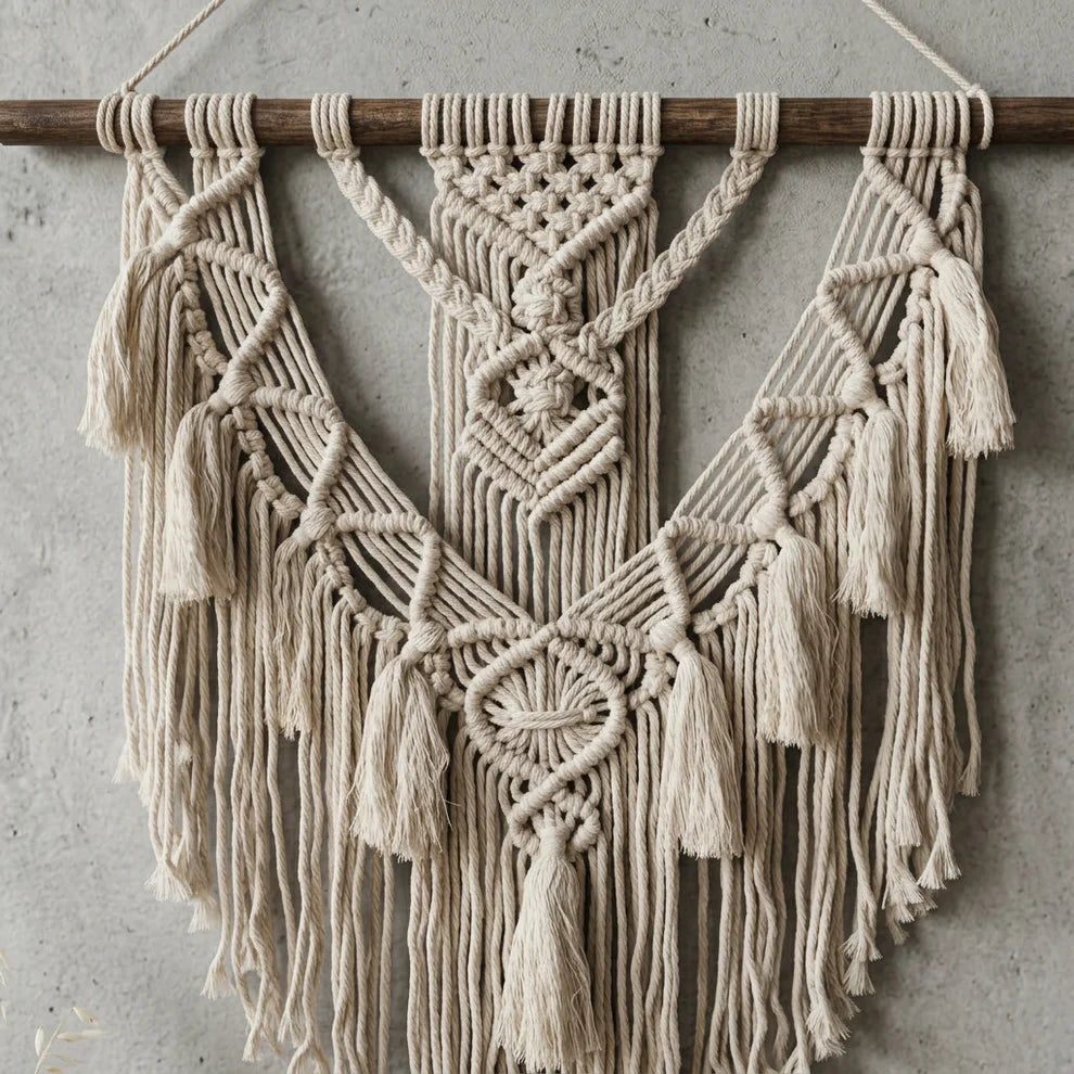 Rannoch Cream Macramé Wall Hanging on Timber Dowel