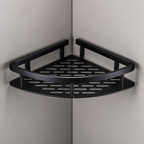 Rhos Corner Shower Shelf with Perforated Base — Black