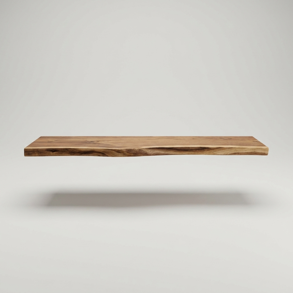 Ridgeline live-edge wood shelf, hero shot clean background