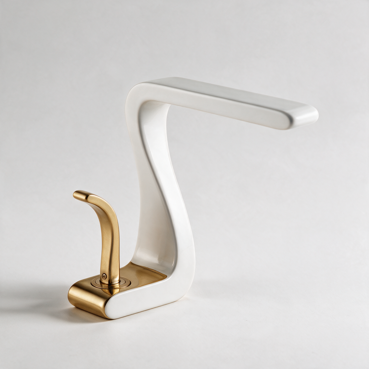 Sennen S-Curve Ribbon Basin Mixer — White & Gold