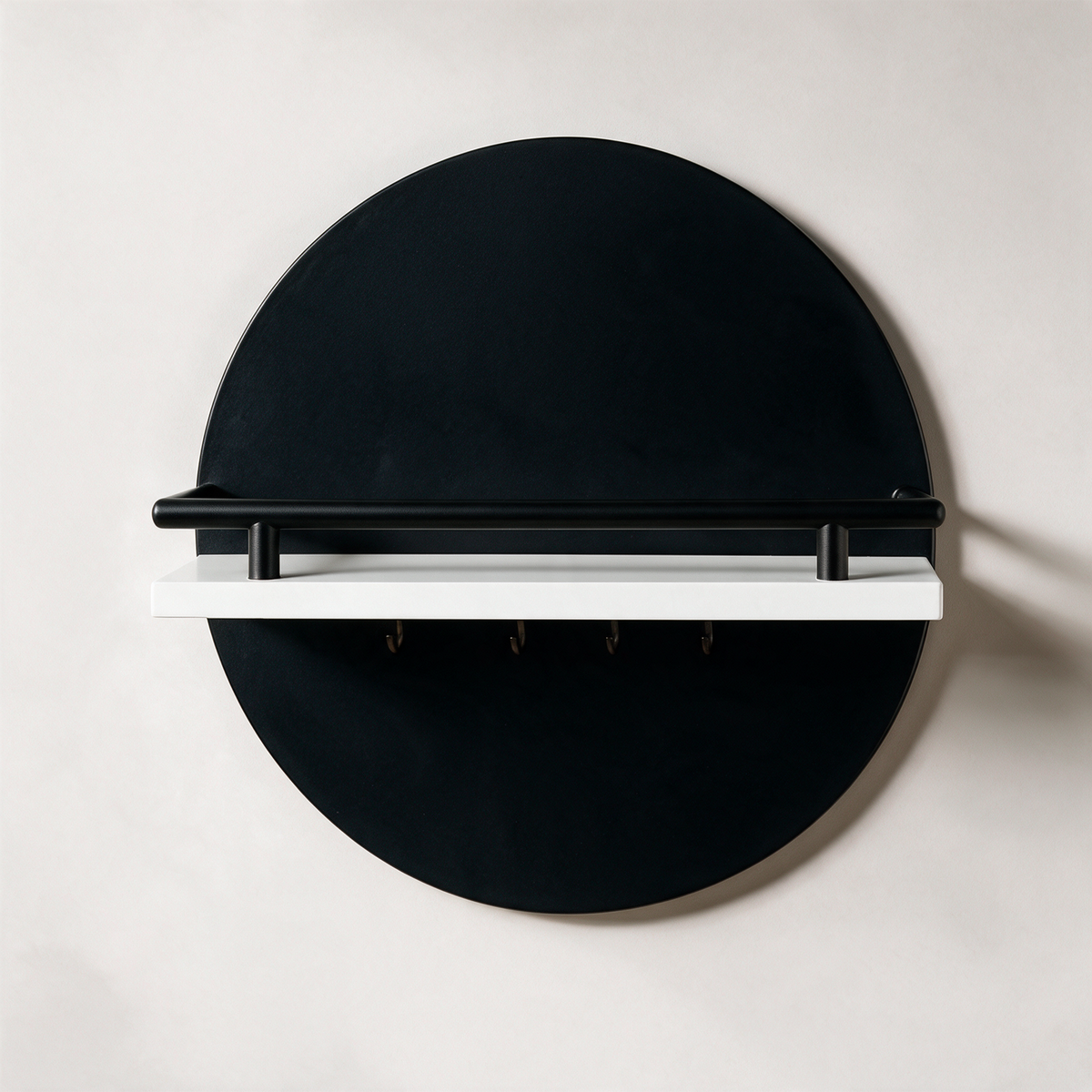 Wyre Round Wall Key Holder with Shelf — White & Black