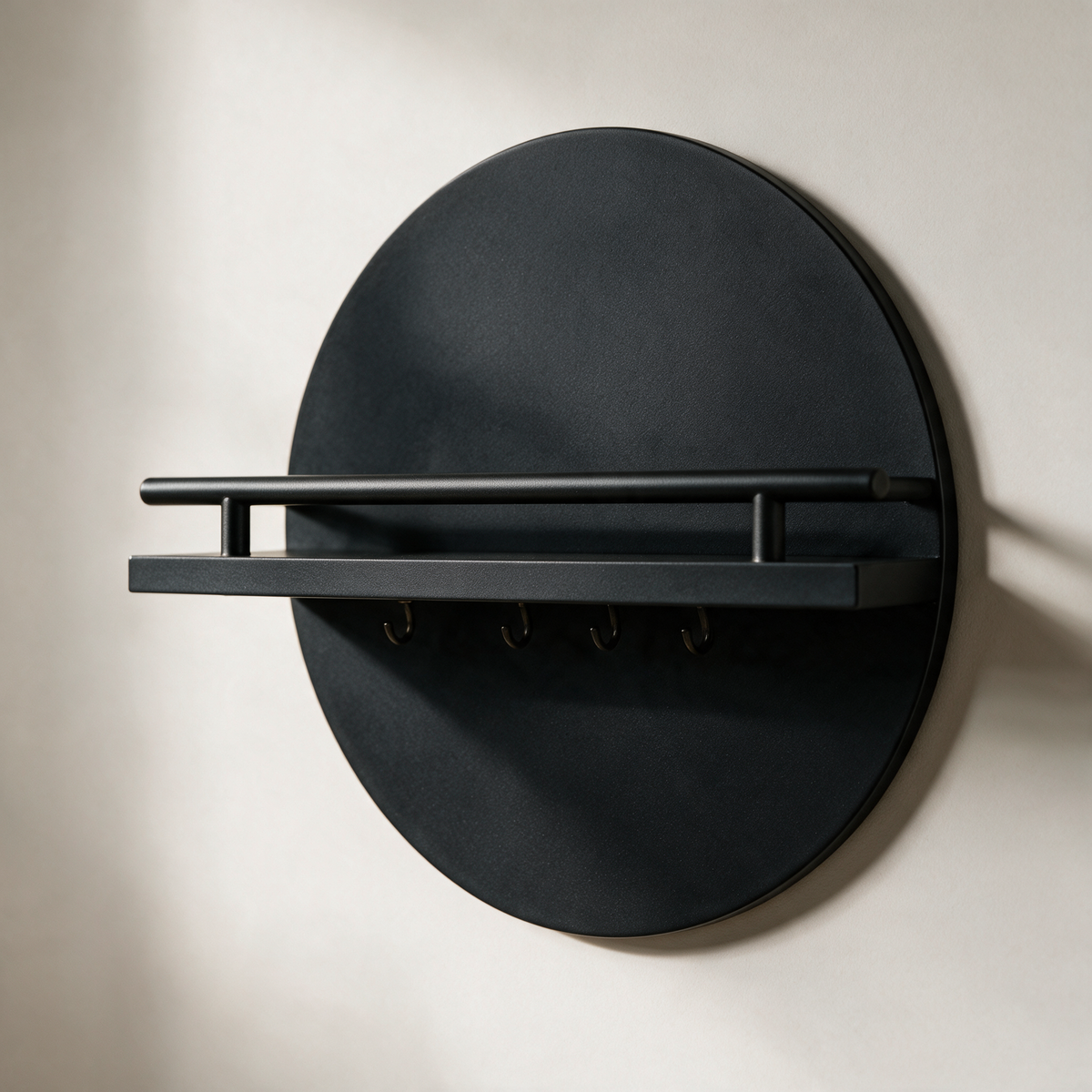 Wyre Round Wall Key Holder with Shelf — Black