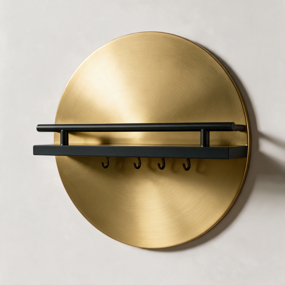 Wyre Round Wall Key Holder with Shelf — Black & Gold