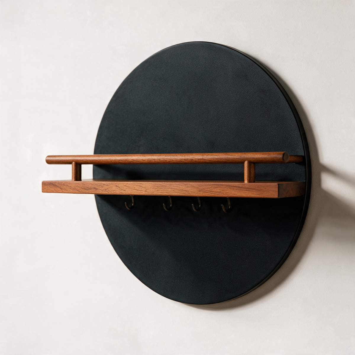 Wyre Round Wall Key Holder with Shelf — Brown & Black