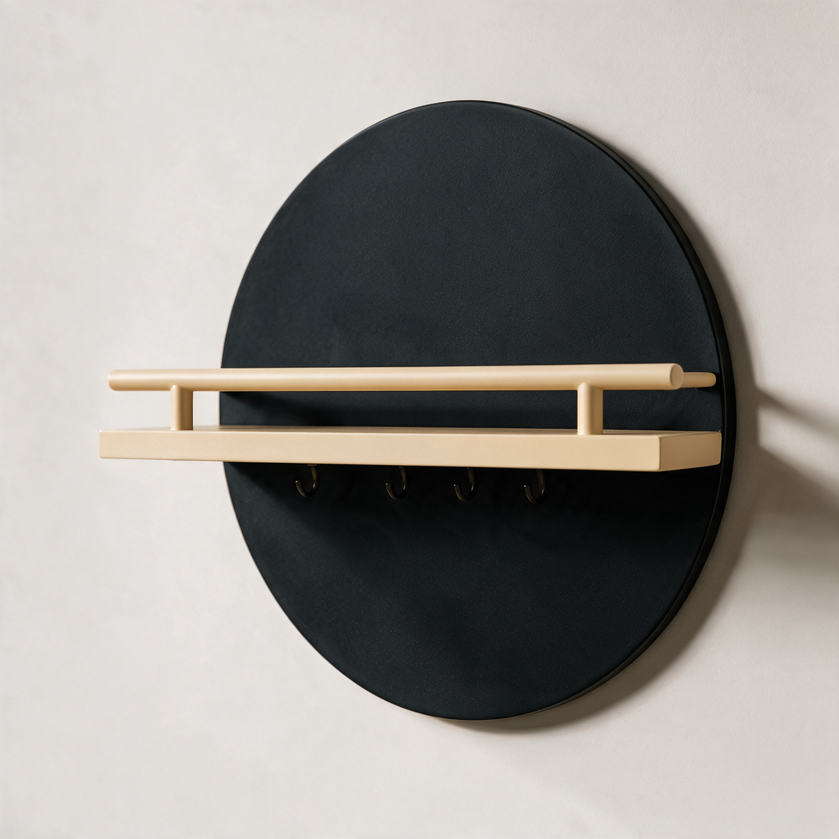 Wyre Round Wall Key Holder with Shelf — Beige & Black