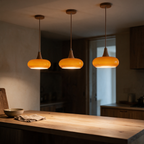 Three Rowan pendants hung in a row, each on its own timber canopy