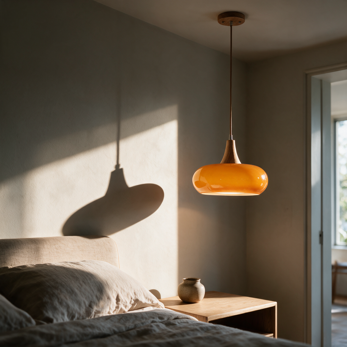 A single Rowan pendant above a bedside table