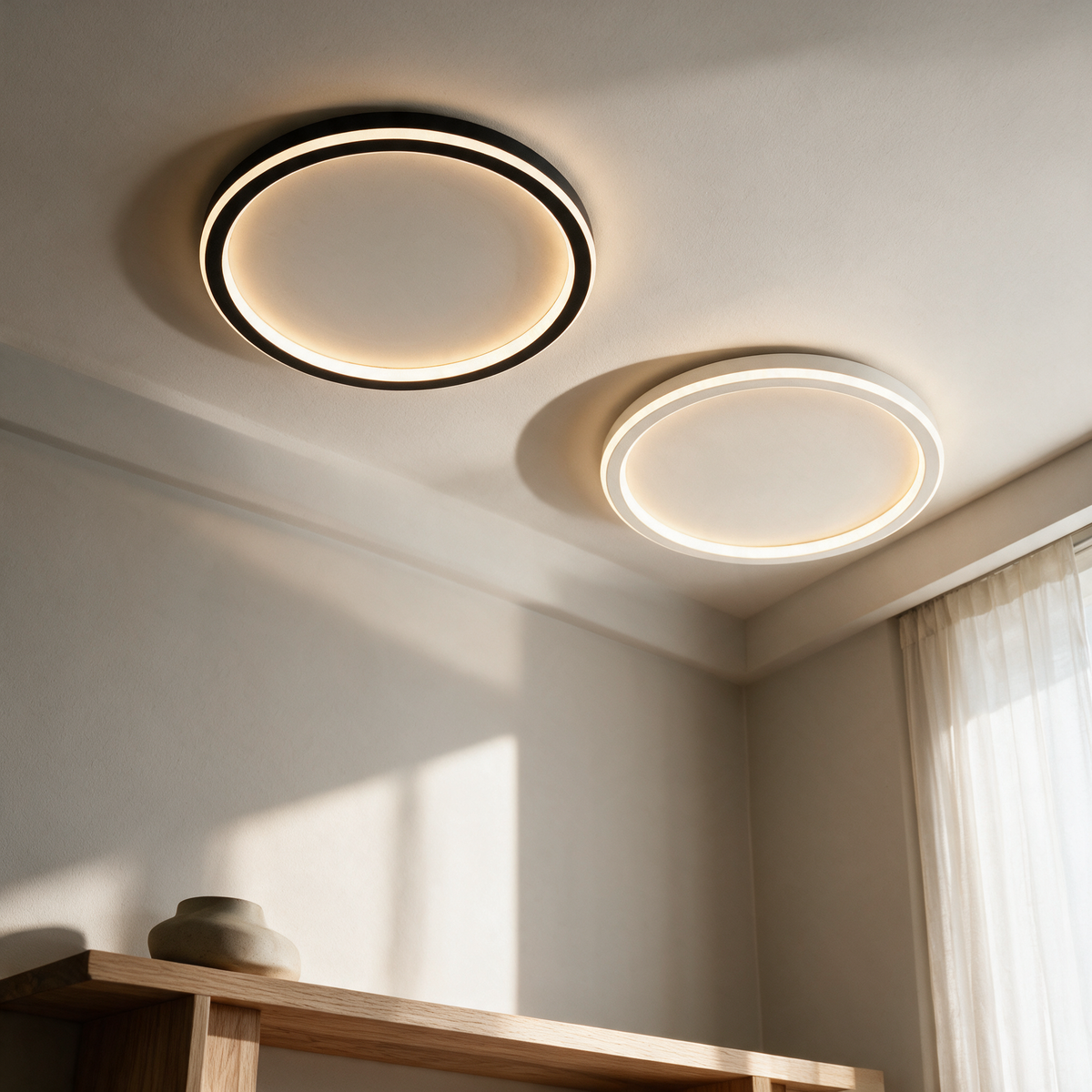 Halo in black and white rim finishes on the same ceiling