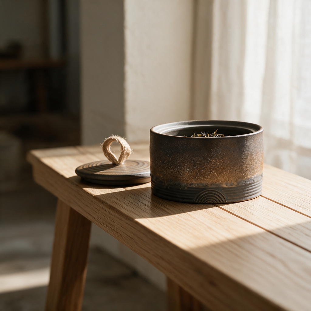 Selby jar with the lid lifted, showing the carved foot