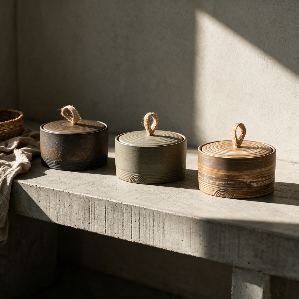 The three Selby finishes together on a concrete bench