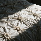 Close-up of the pinch-pleat rosette texture