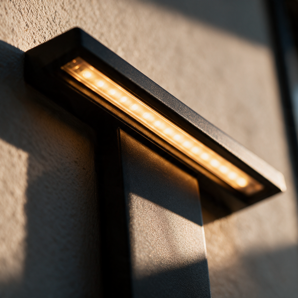 Close-up of the recessed LED strip behind the edge
