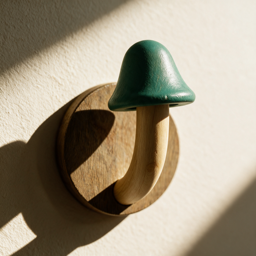 Close-up of a painted cap, pale stem and timber backplate