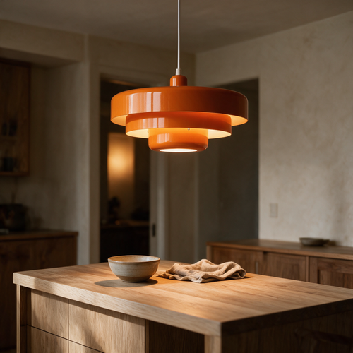 Ashby pendant lit above a kitchen island