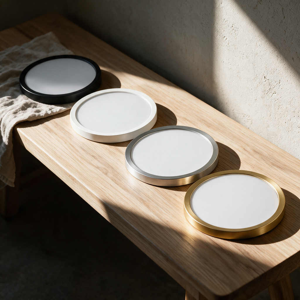 The four Reed rim finishes laid out on a bench