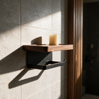 Side profile showing the shelf depth and the projection of the black bar