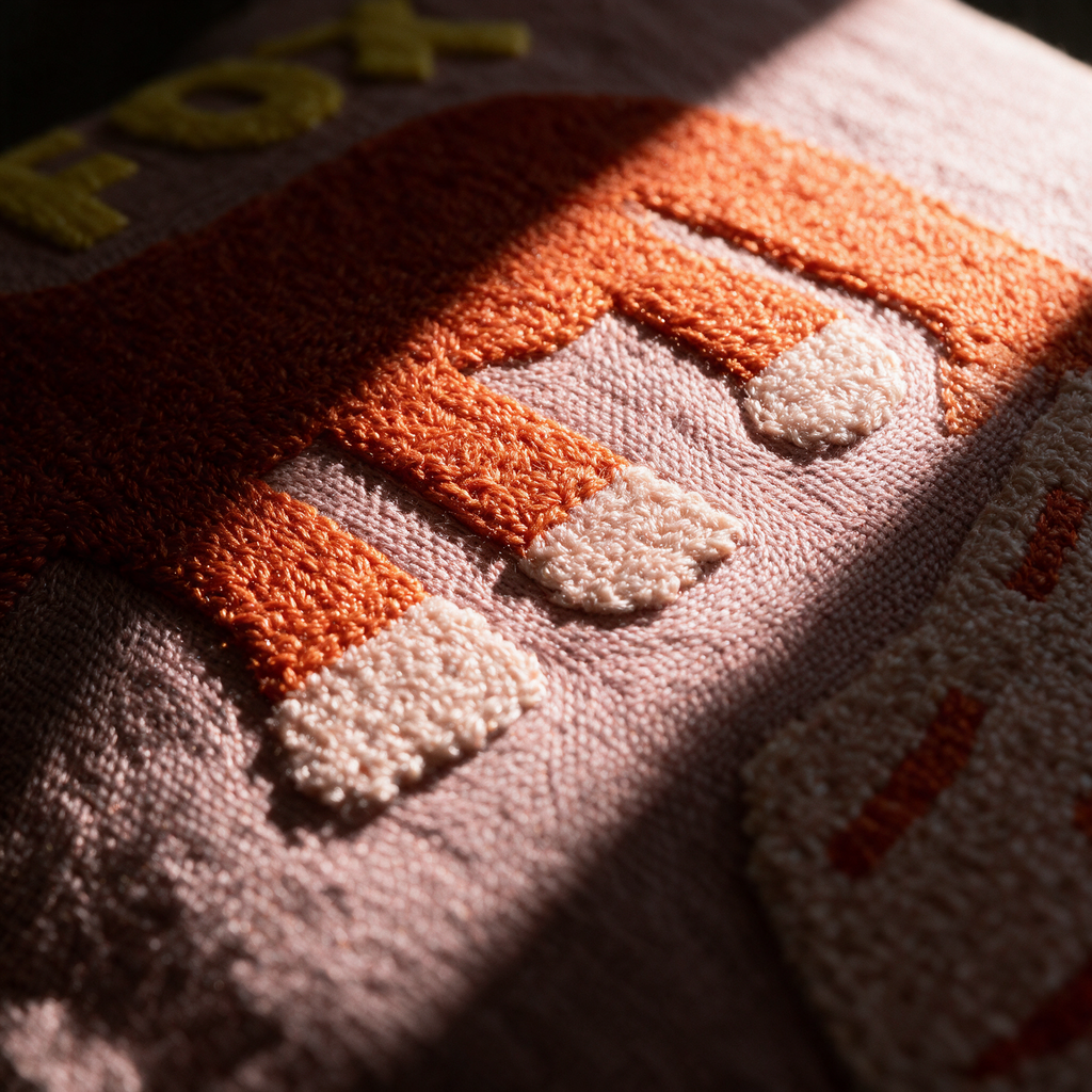 Close-up of the raised embroidery stitching on the woven ground