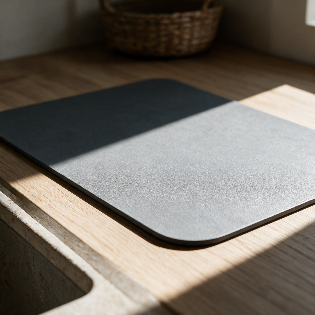 The mat empty on the bench showing its thin flat profile