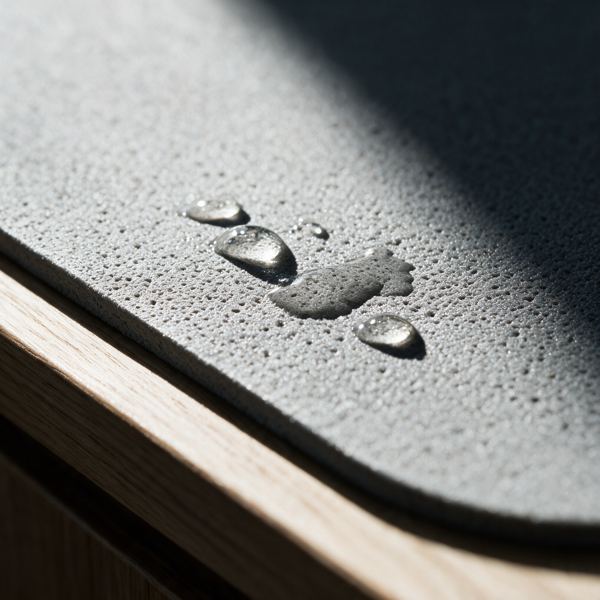 Close-up of water beading on the absorbent surface