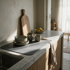 The mat beside the sink at bench height in a kitchen
