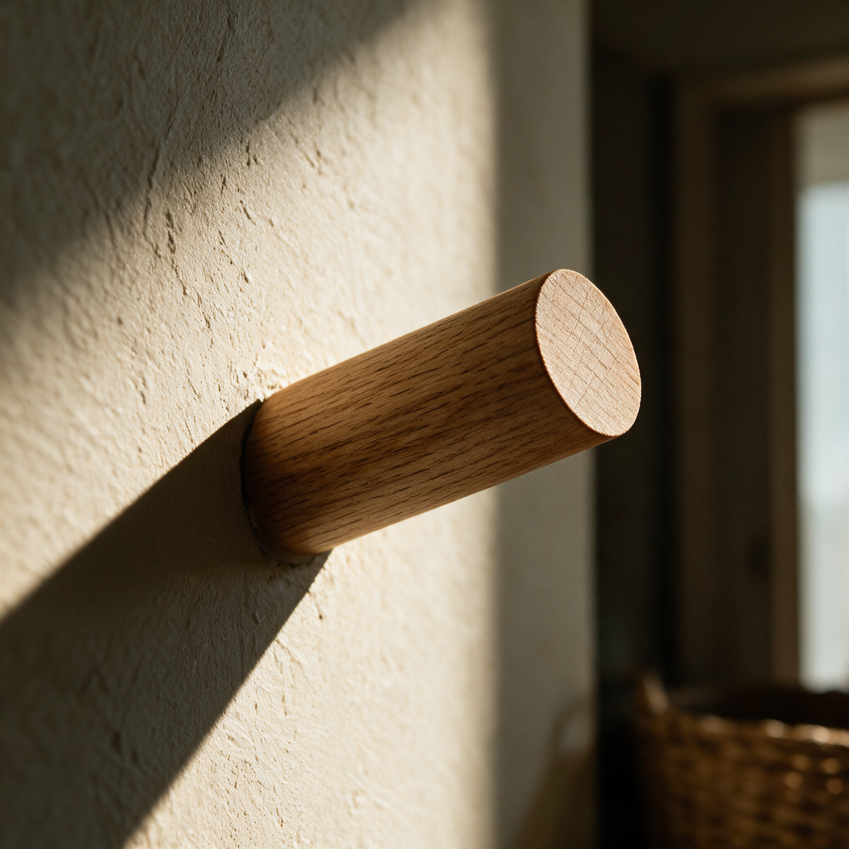 Close-up of the angle-cut end face where the peg enters the wall