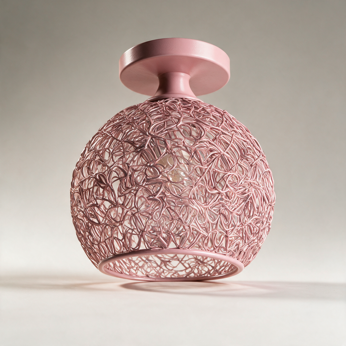 Rook Wire Nest Semi-Flush Ceiling Light — Pink