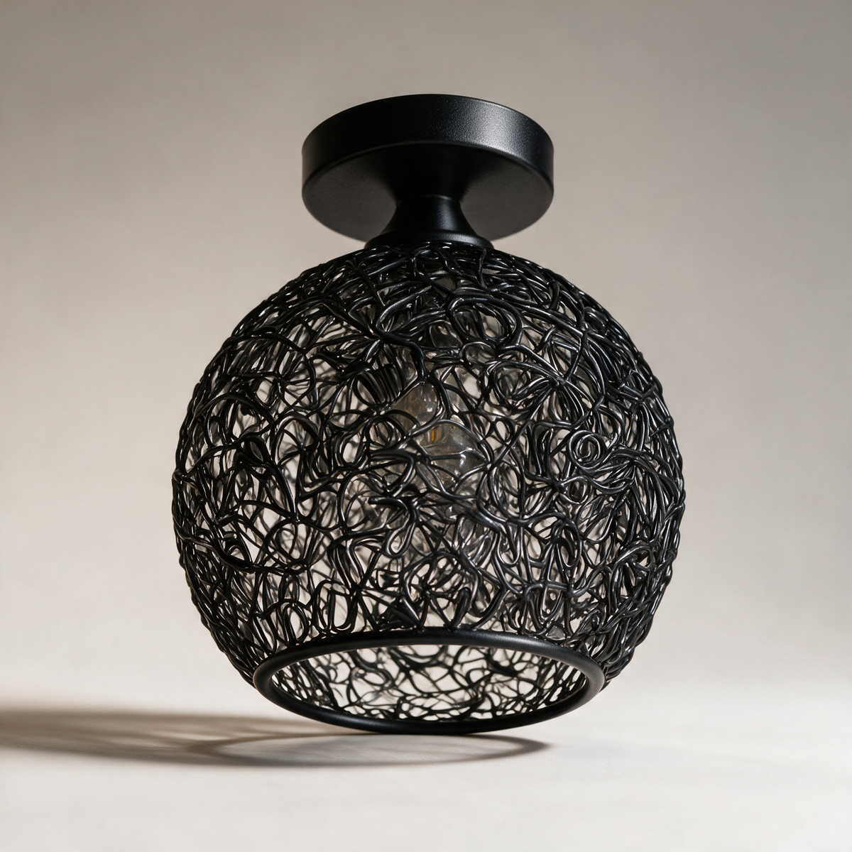 Rook Wire Nest Semi-Flush Ceiling Light — Black
