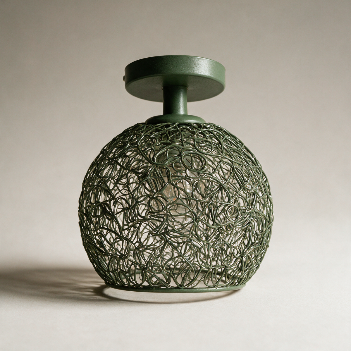 Rook Wire Nest Semi-Flush Ceiling Light — Green
