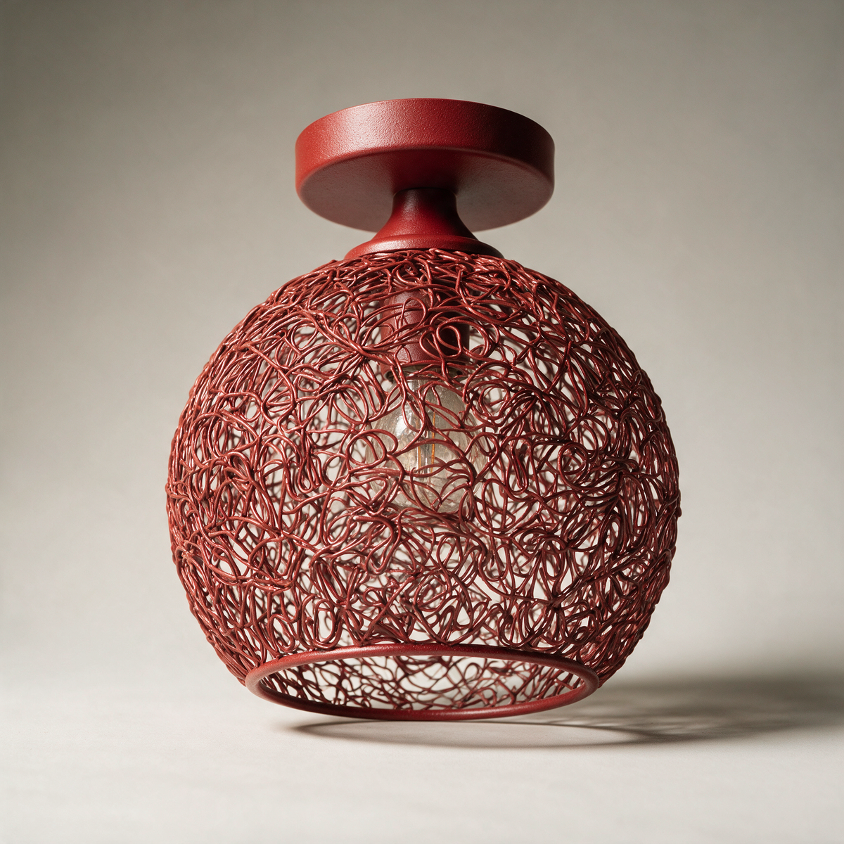 Rook Wire Nest Semi-Flush Ceiling Light — Red