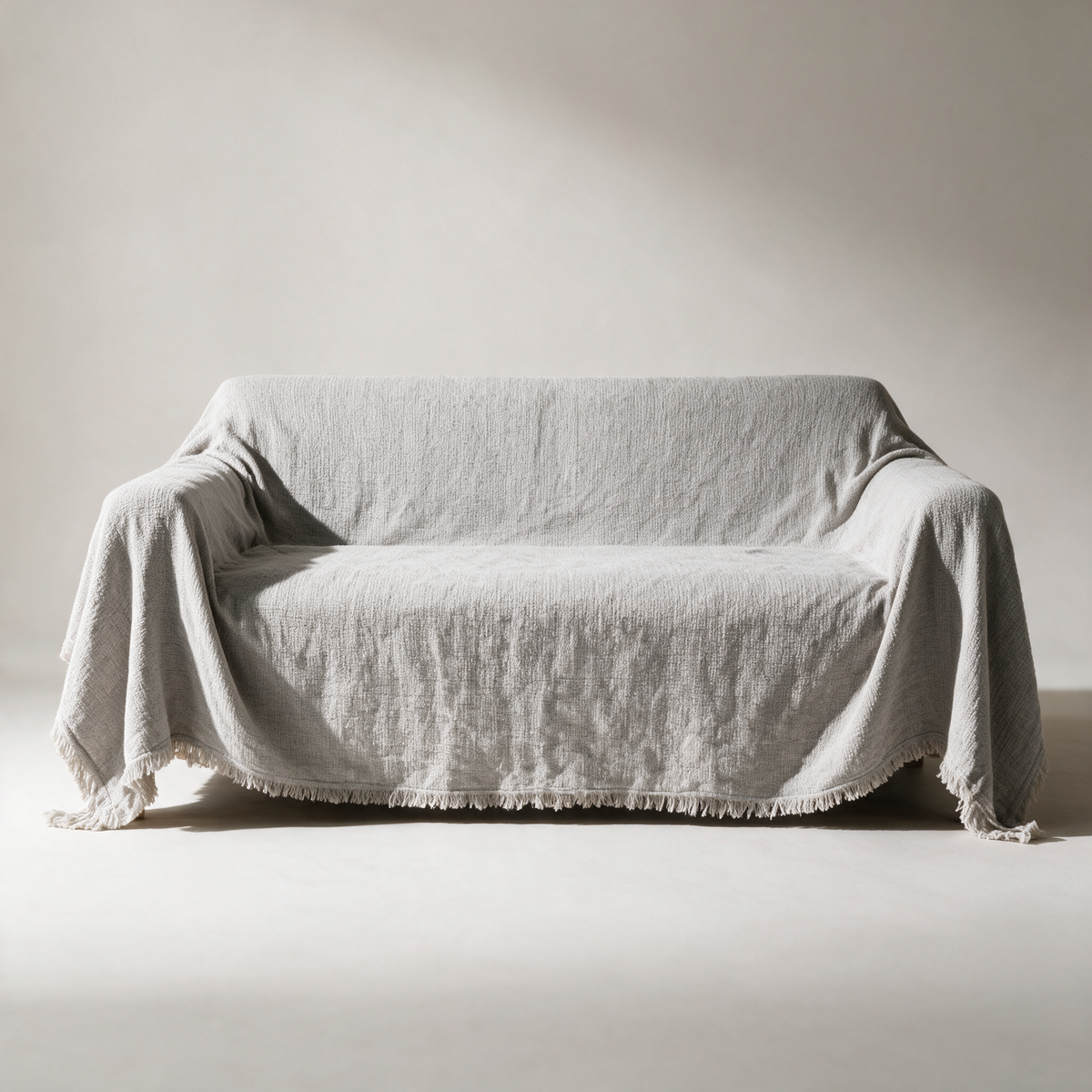 Cove Woven Boho Sofa Cover — Fringed — Soft Grey