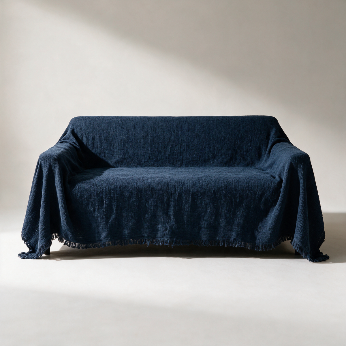 Cove Woven Boho Sofa Cover — Fringed — Navy Blue