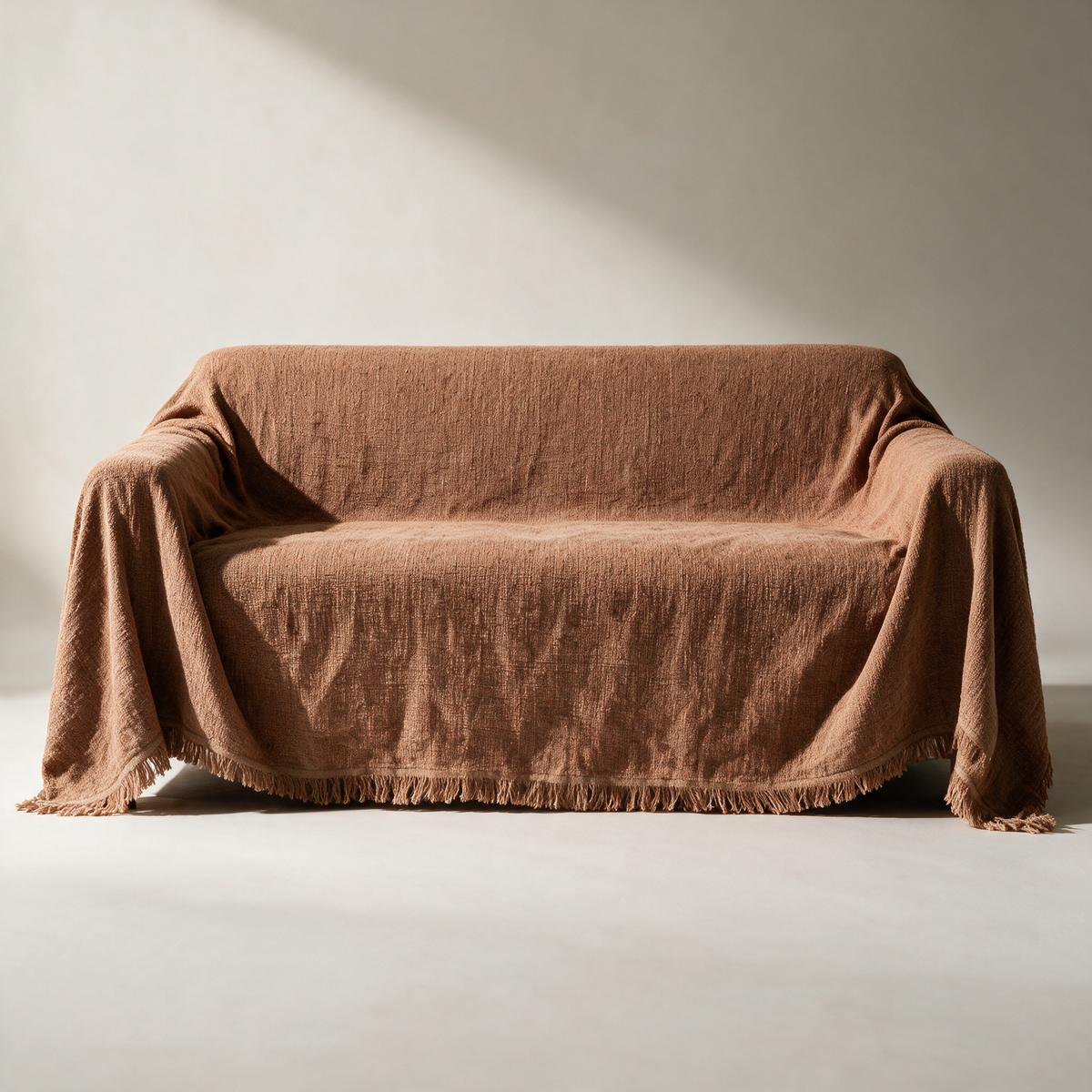 Cove Woven Boho Sofa Cover — Fringed — Sepia Brown